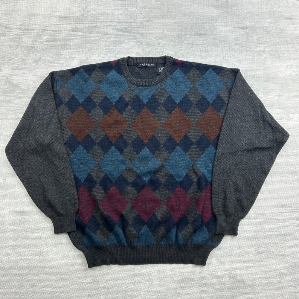 Vintage 90s Consensus Sportswear Geometric‎ Sweater Size Medium Gray Pull Over